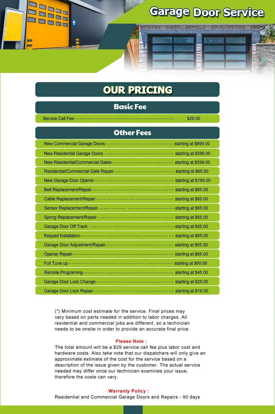 Garage Door 24 Hours Repairs Corona, NY 347-442-7351 - price-list-01